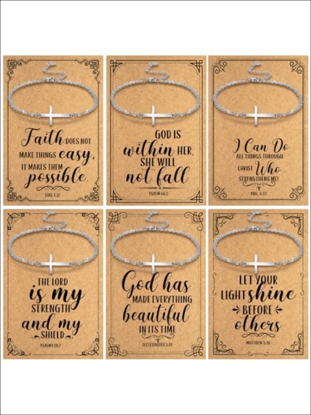 Stainless Steel Cross Bracelets 6 Set with Bible Verse Cards Faith Gift